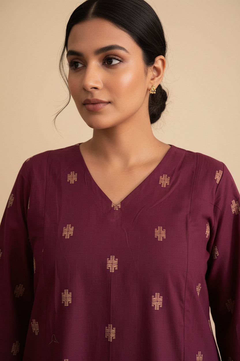 Wine & Camel Plus Kurta Set