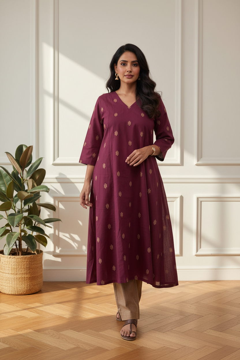 Wine & Camel Plus Kurta Set