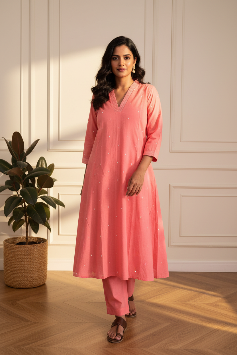 Salmon Buti Kurta Set