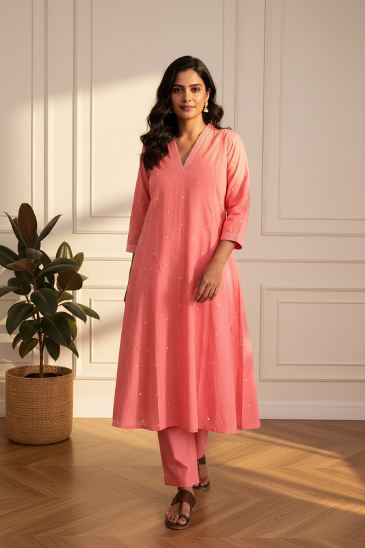 Salmon Buti Kurta Set