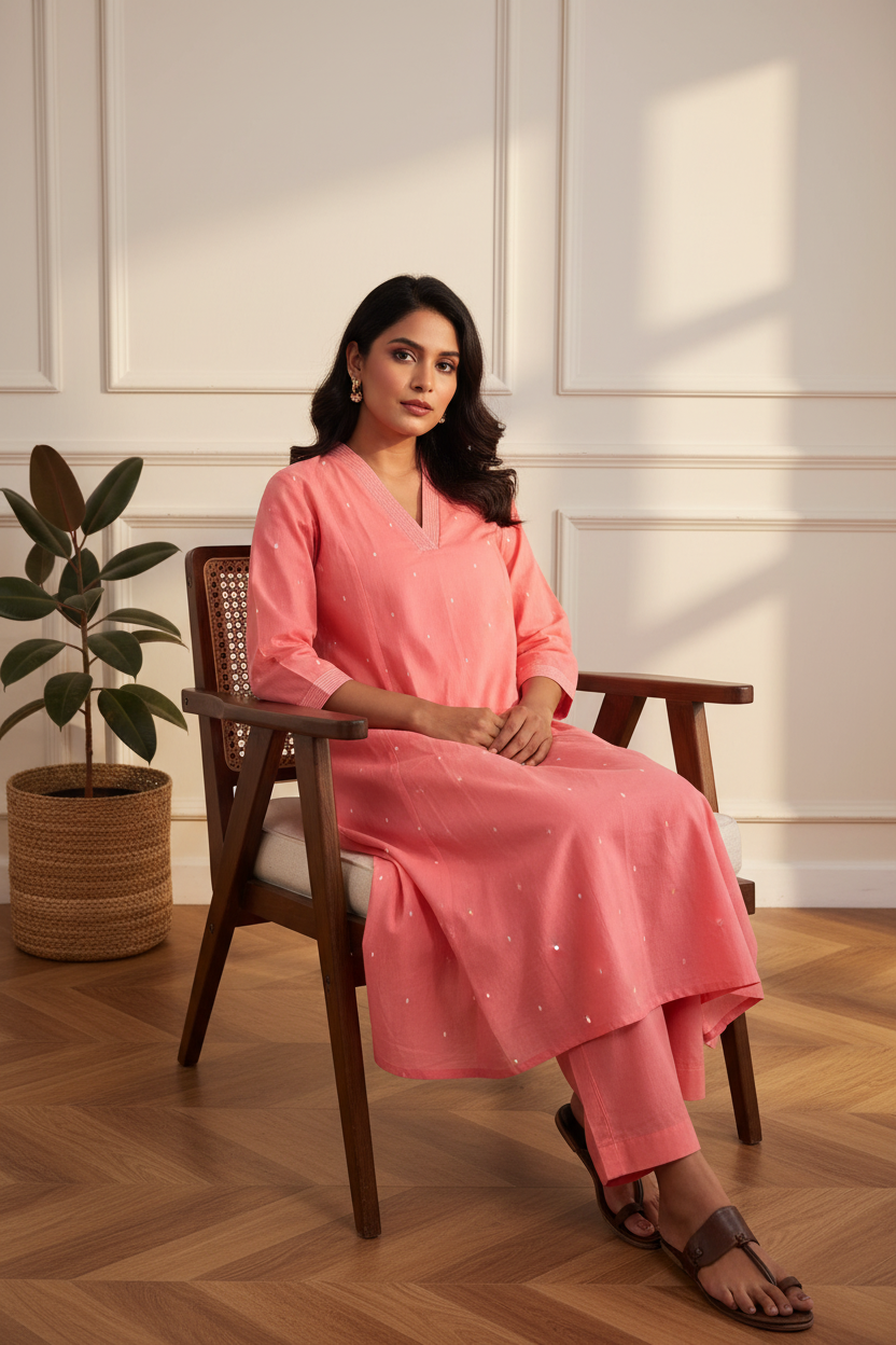 Salmon Buti Kurta Set