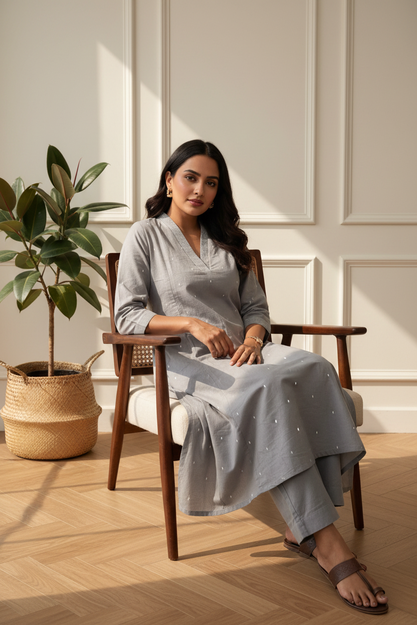 Grey Buti Kurta Set