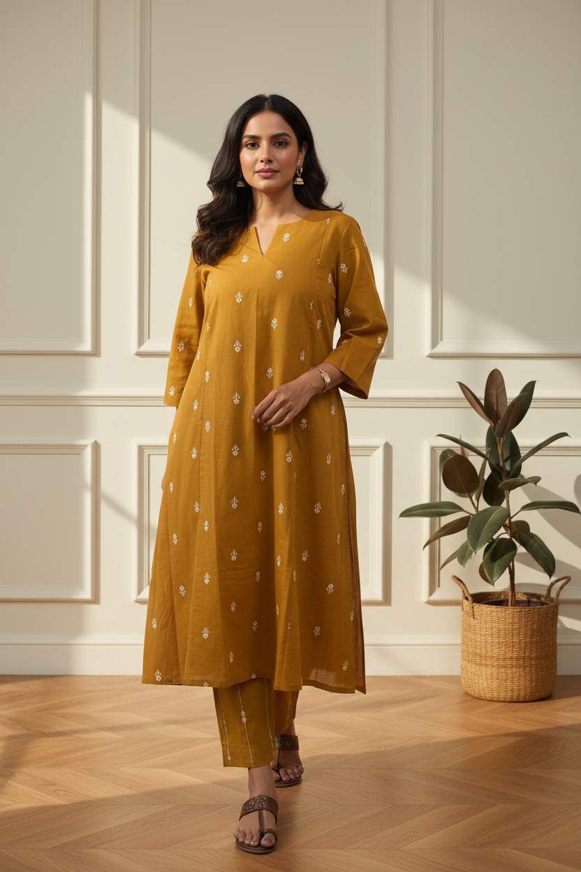 Ochre Buti Kurta Set
