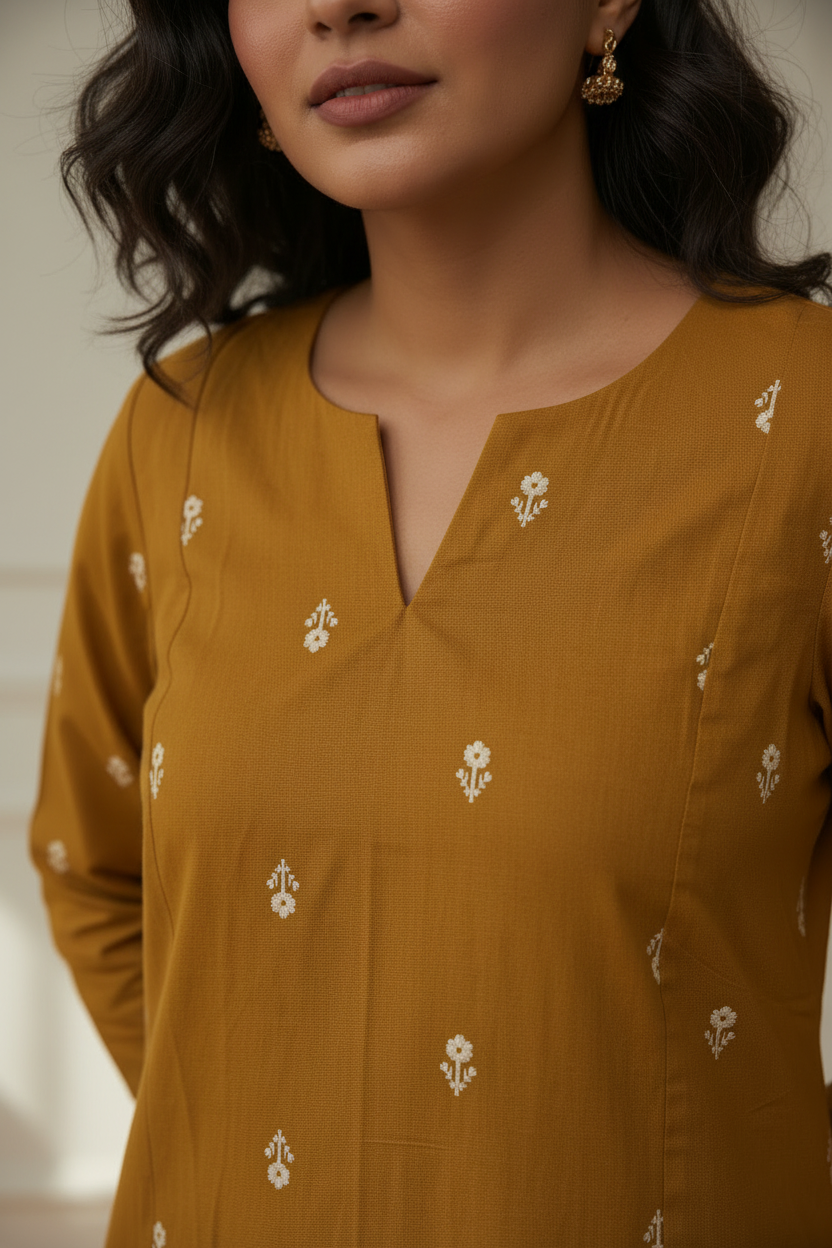 Ochre Buti Kurta Set