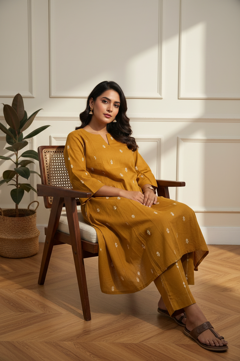 Ochre Buti Kurta Set