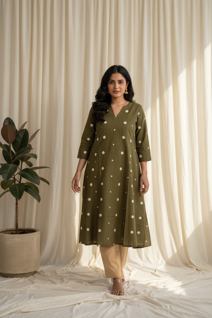 Olive Dobby Kurta Set