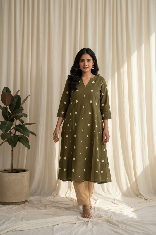 Olive Dobby Kurta Set