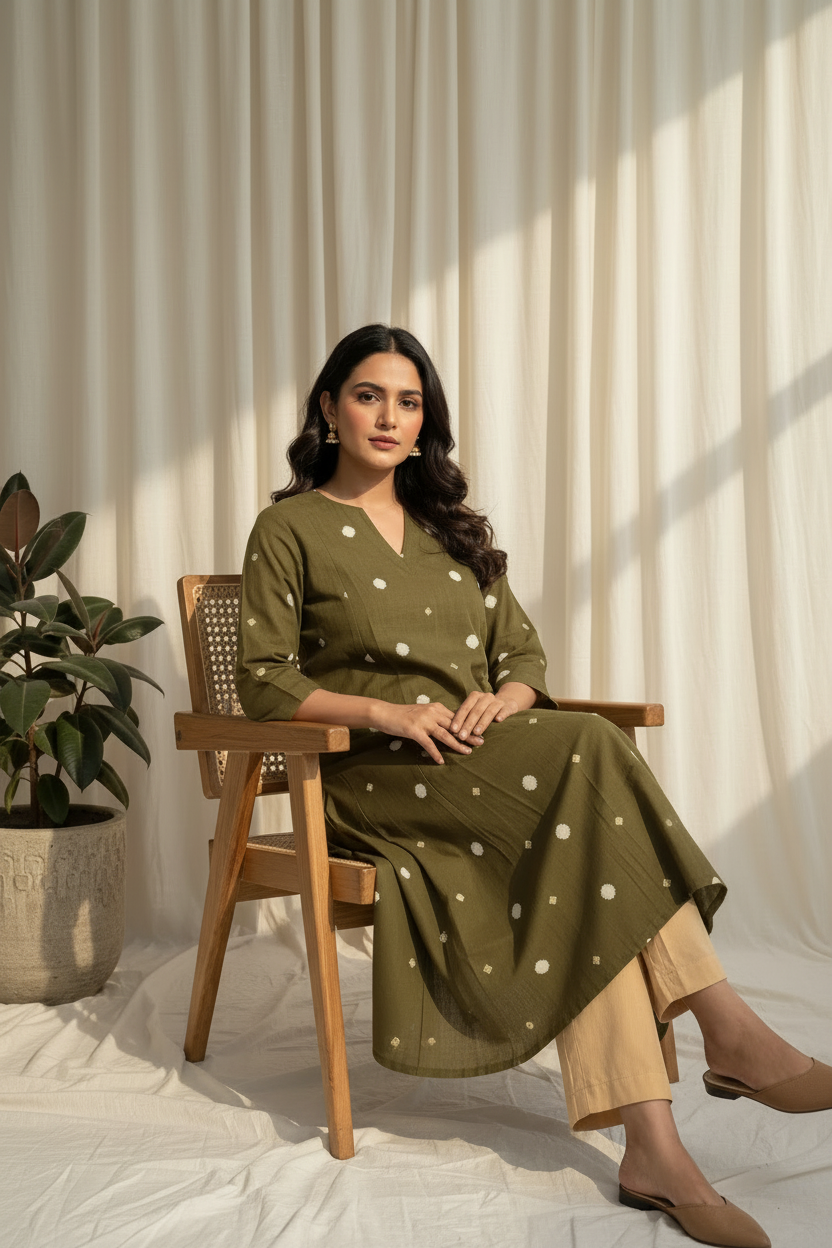Olive Dobby Kurta Set