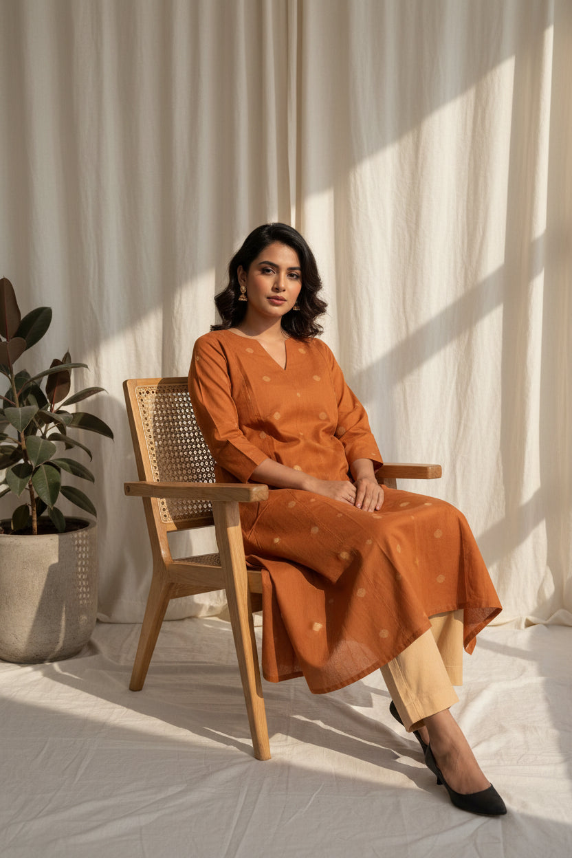 Ginger Amber Dobby Kurta Set