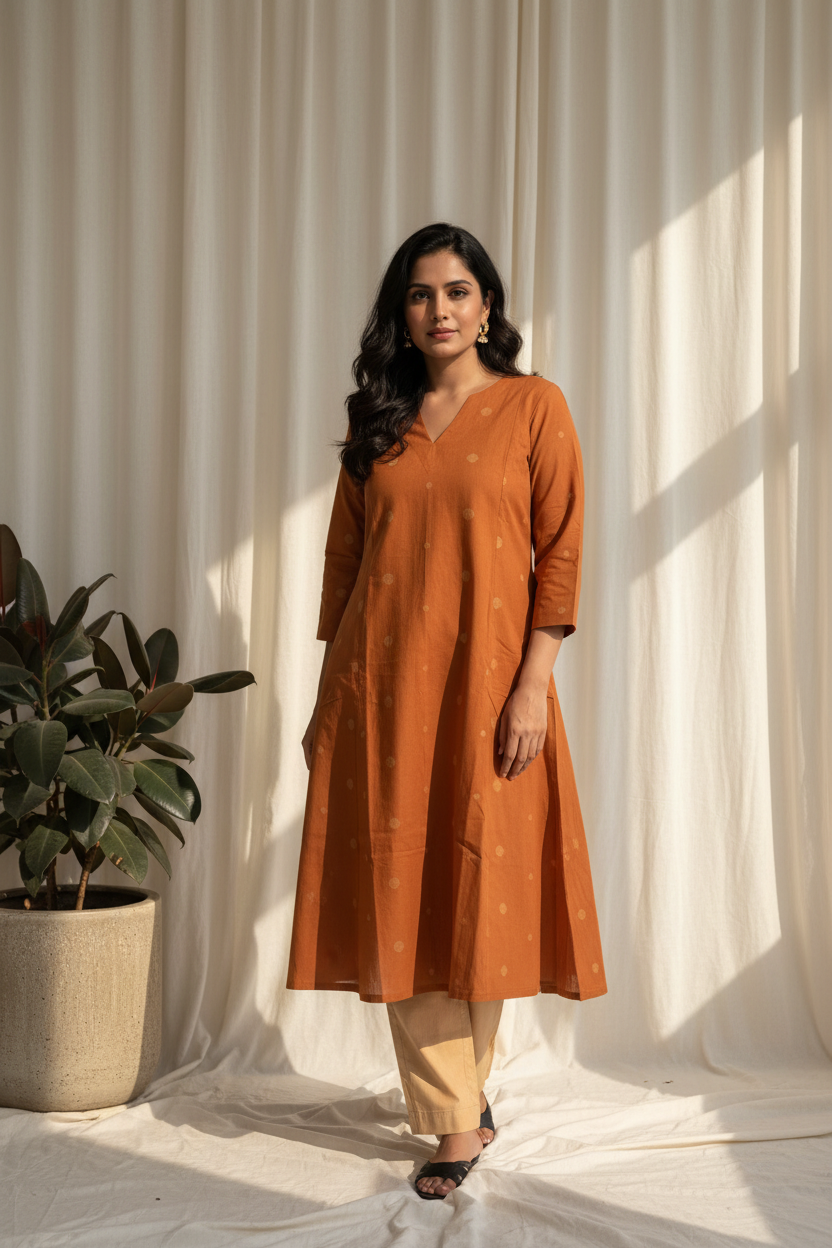Ginger Amber Dobby Kurta Set