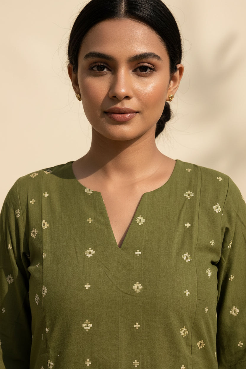 Olive Cross Kurta