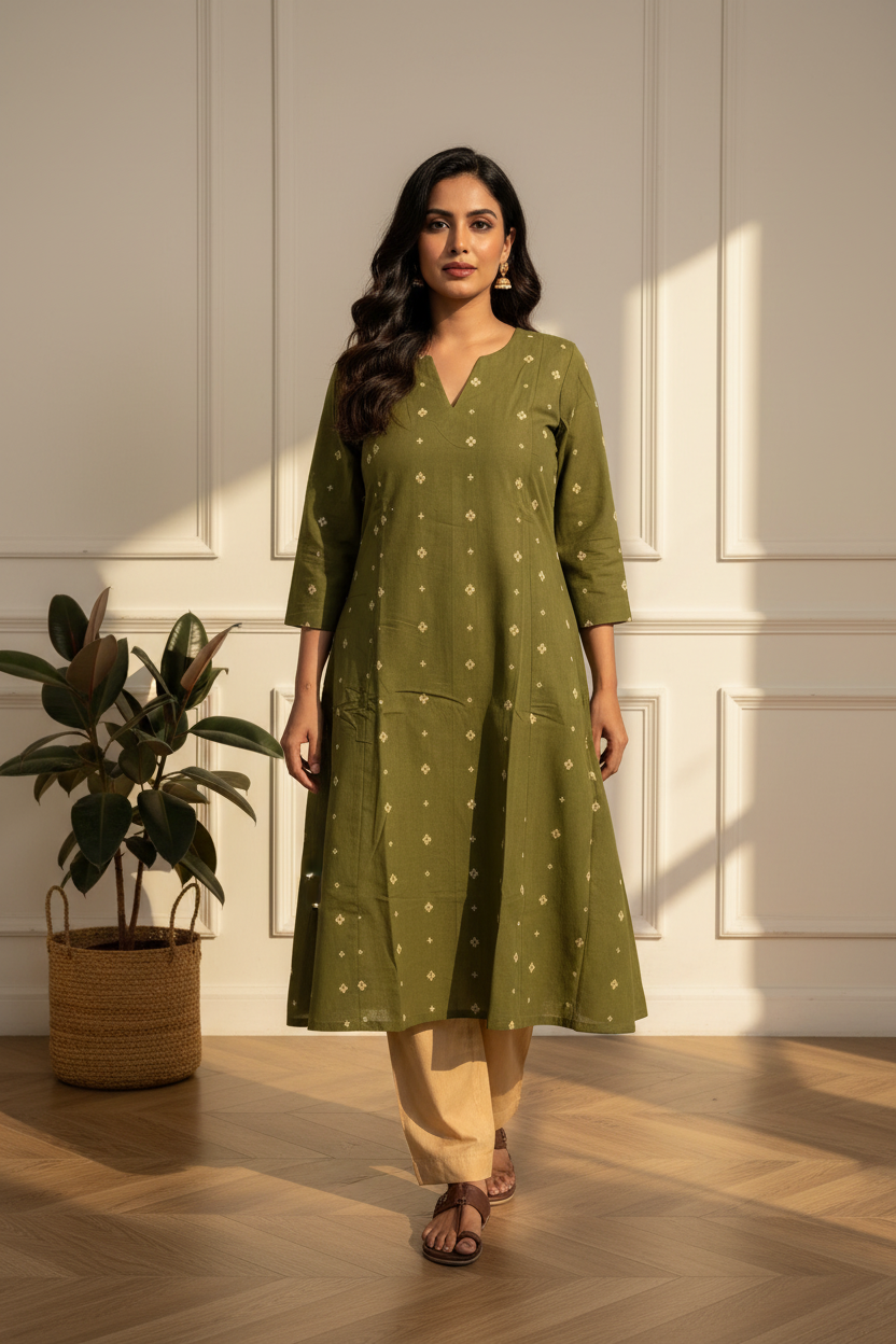 Olive Cross Kurta