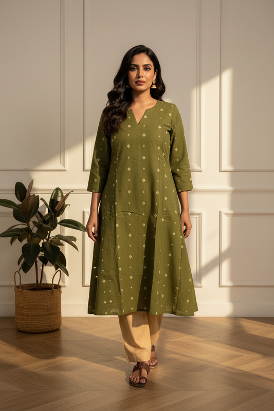 Olive Cross Kurta Set
