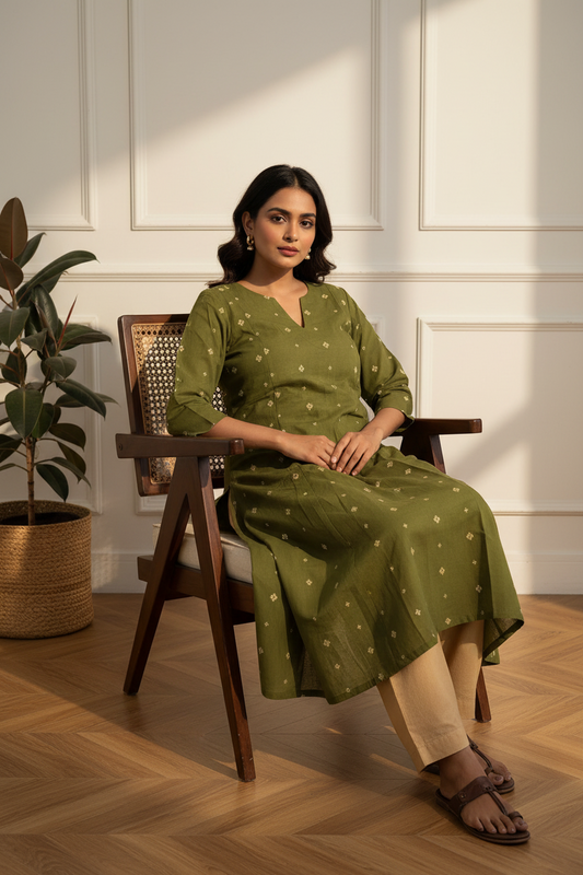 Olive Cross Kurta