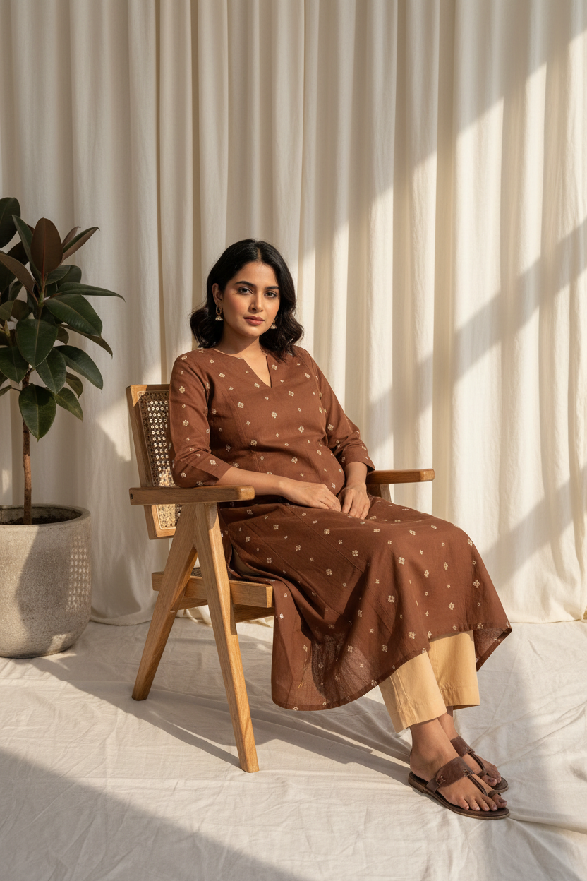 Rust Cross Kurta Set