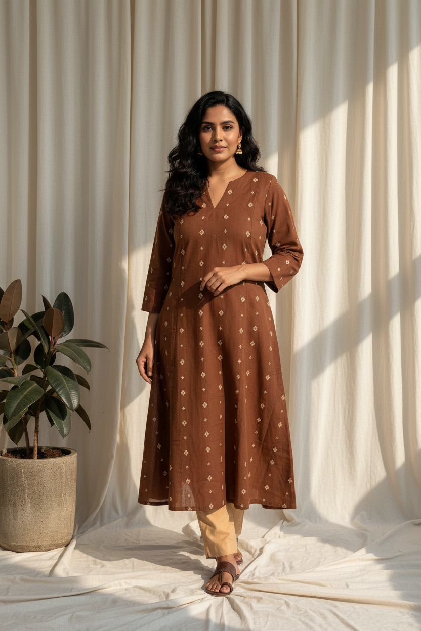 Rust Cross Kurta Set