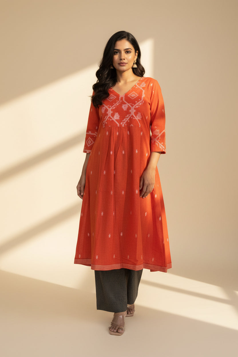 Vermillion Border Kurta Set
