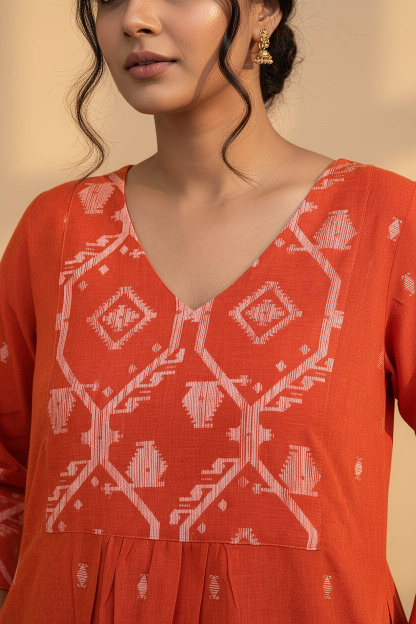 Vermillion Border Kurta Set