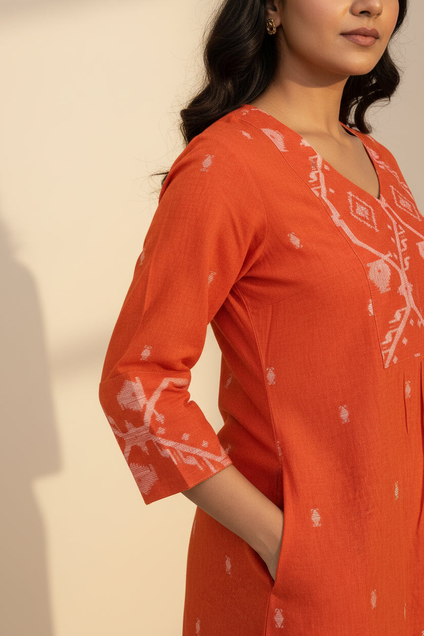 Vermillion Border Kurta Set