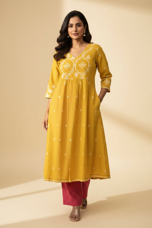 Saffron Border Kurta Set