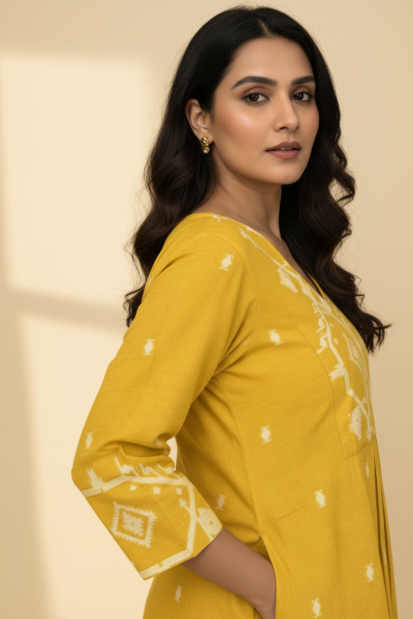Saffron Border Kurta Set
