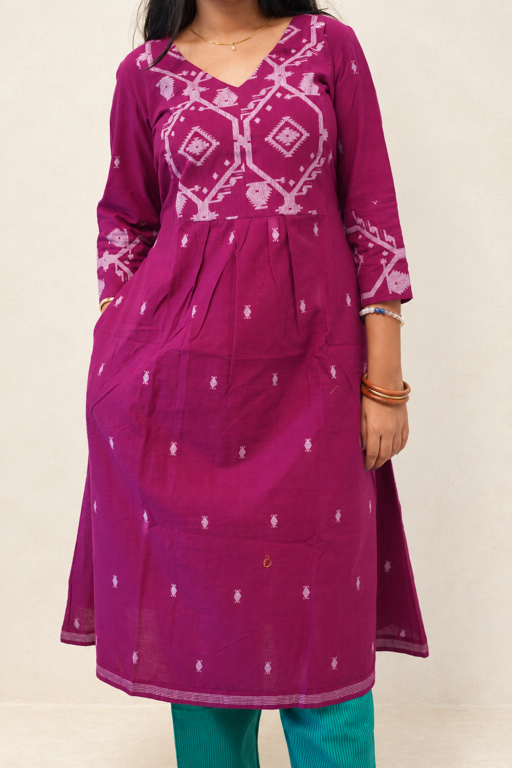 Berry Border Kurta Set