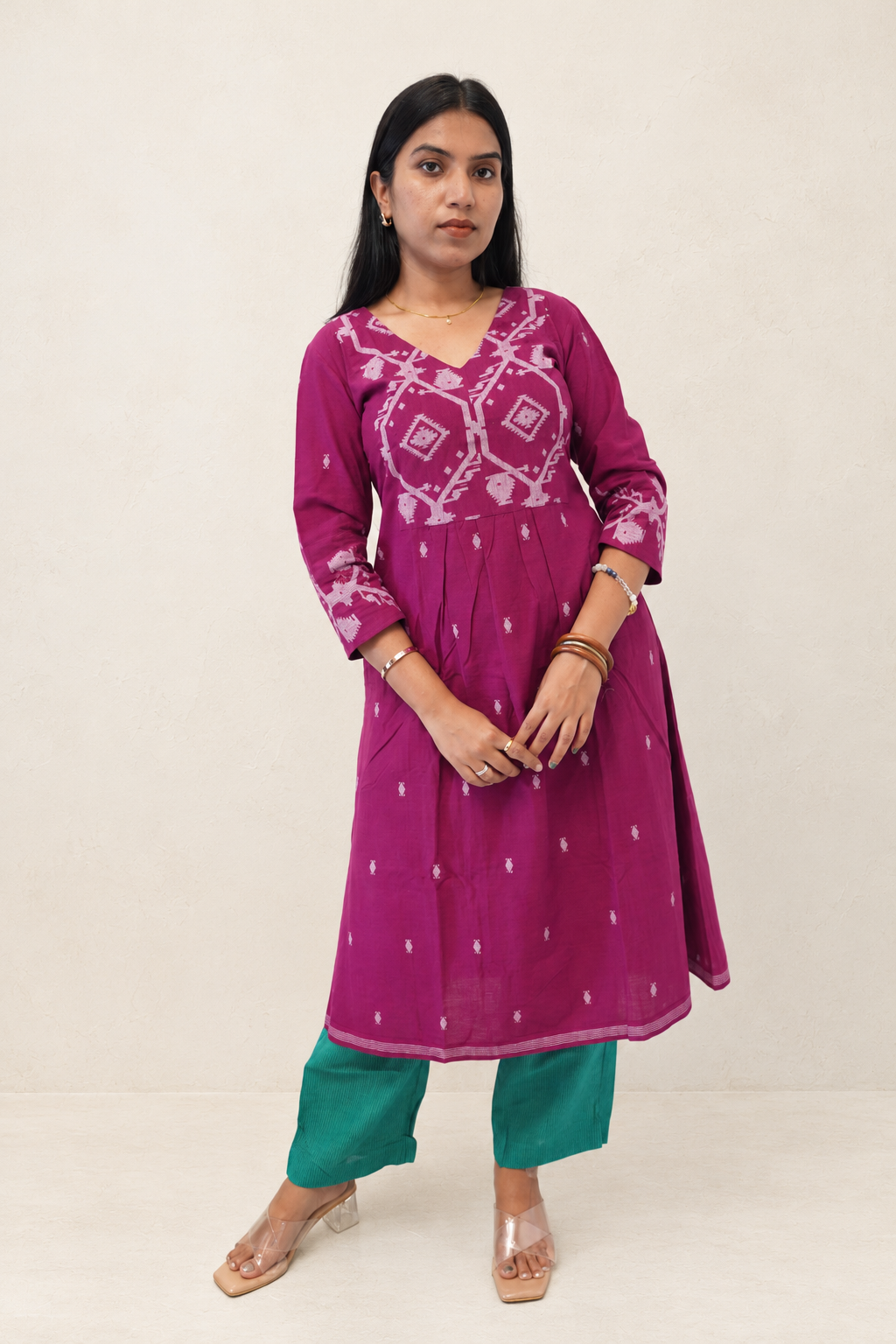Berry Border Kurta Set