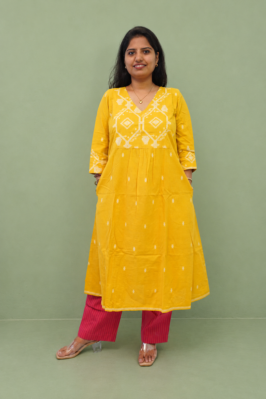 Saffron Border Kurta Set